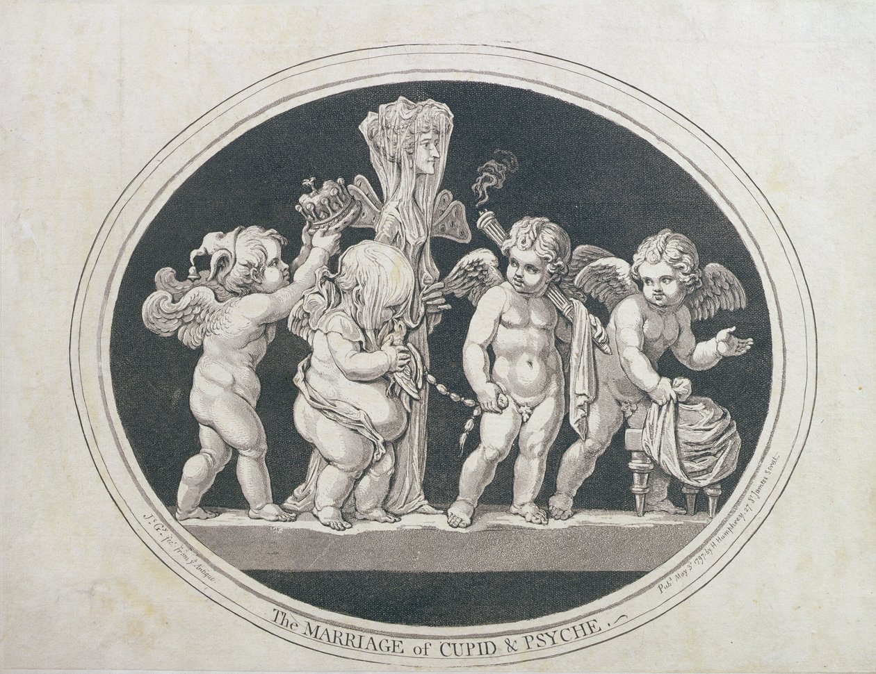 Wesele Kupidyna i Psyche, wydane przez Hannah Humphrey w 1797 r. autorstwa James Gillray