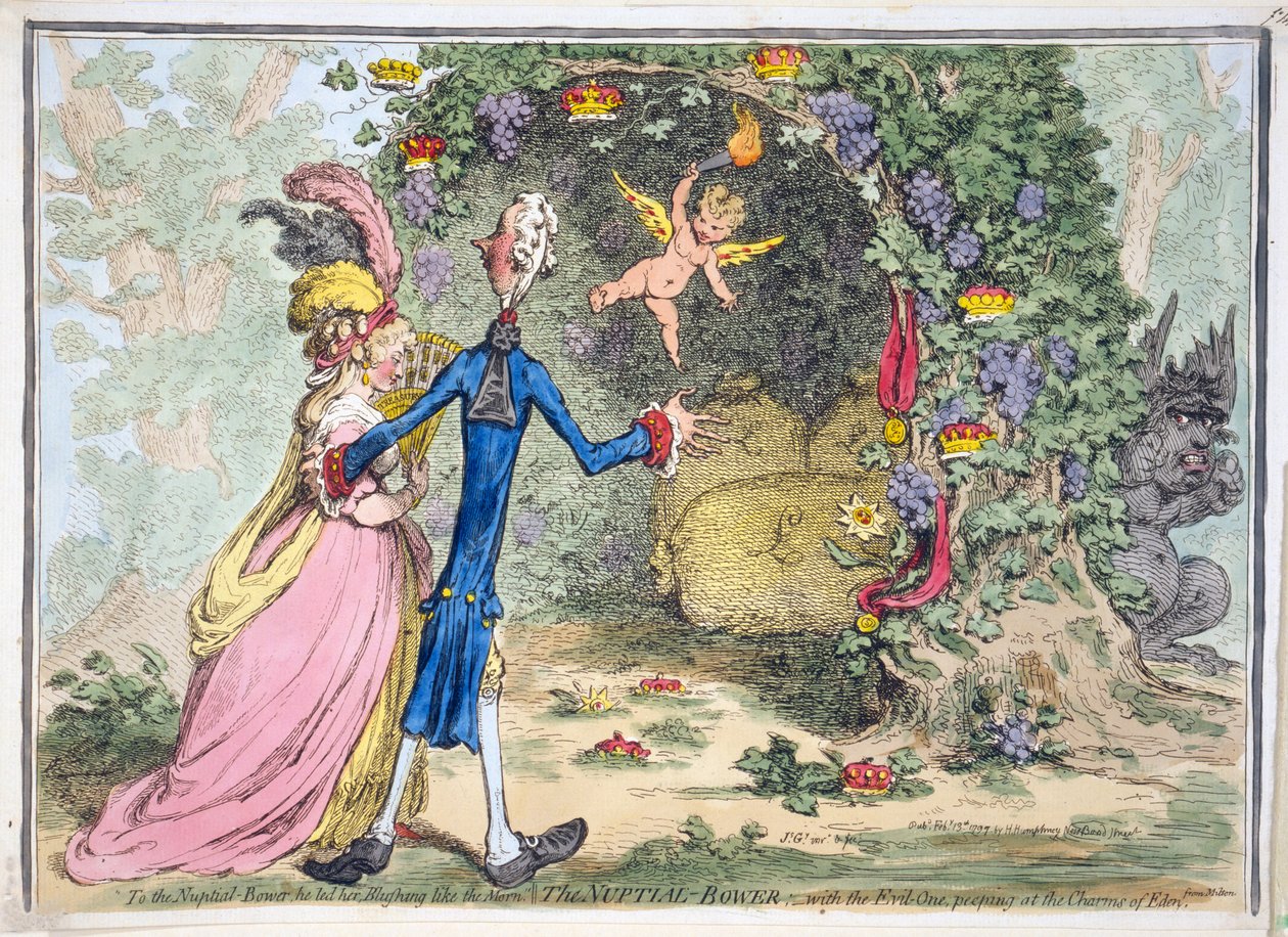 Altana Ślubna, wyd. Hannah Humphrey, 13 lutego 1797 (ręcznie kolorowane grawerowanie) autorstwa James Gillray