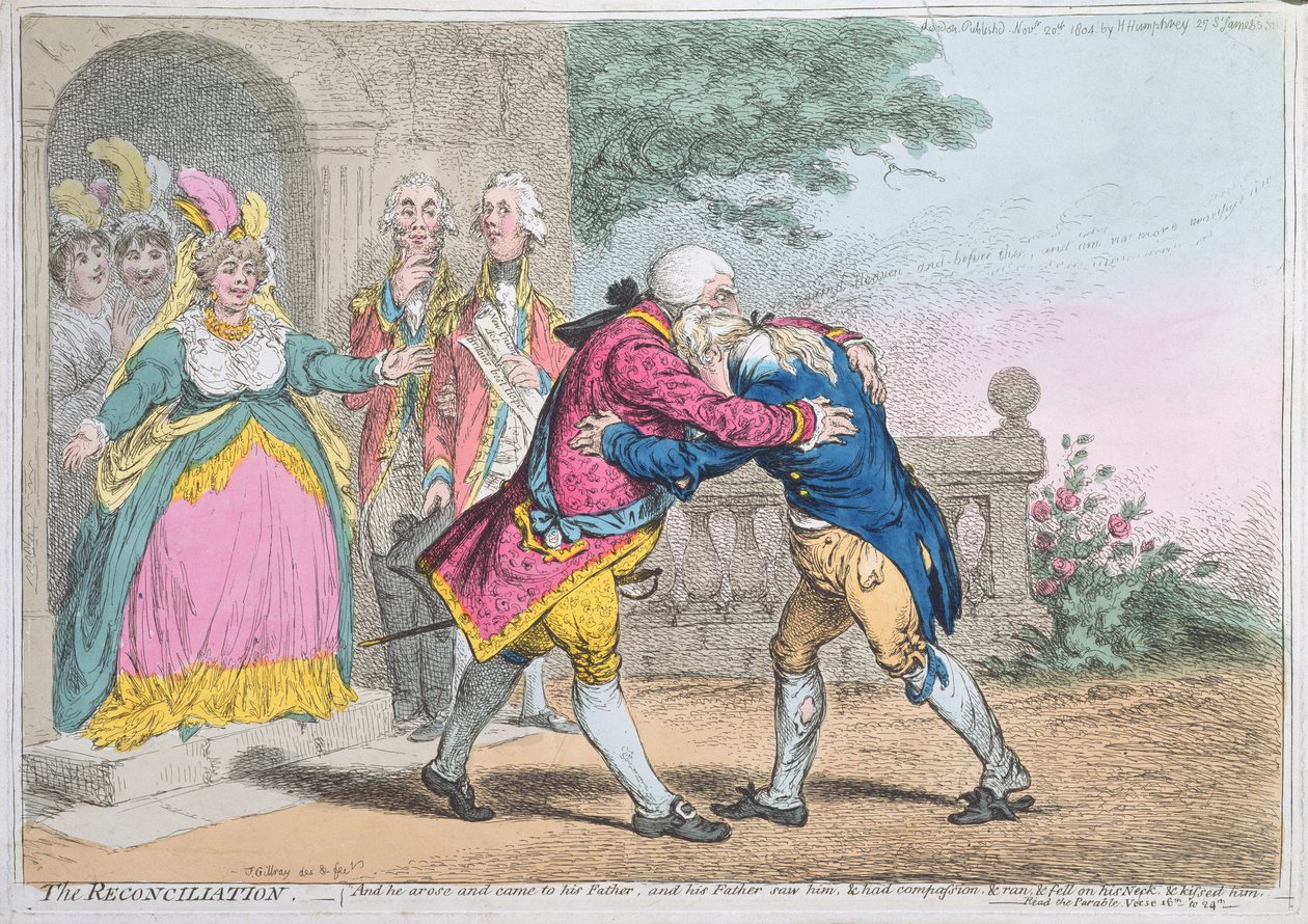 Pojednanie, wyd. Hannah Humphrey, 1804 (kolorowa akwaforta) autorstwa James Gillray