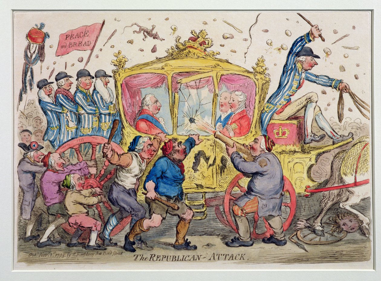 The Republican Attack, opublikowany przez Hannah Humphrey w 1795 (akwaforta ręcznie kolorowana) autorstwa James Gillray