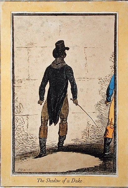 The Shadow of a Duke, wydana przez Hannah Humphrey w 1795 (akwaforta ręcznie kolorowana) autorstwa James Gillray