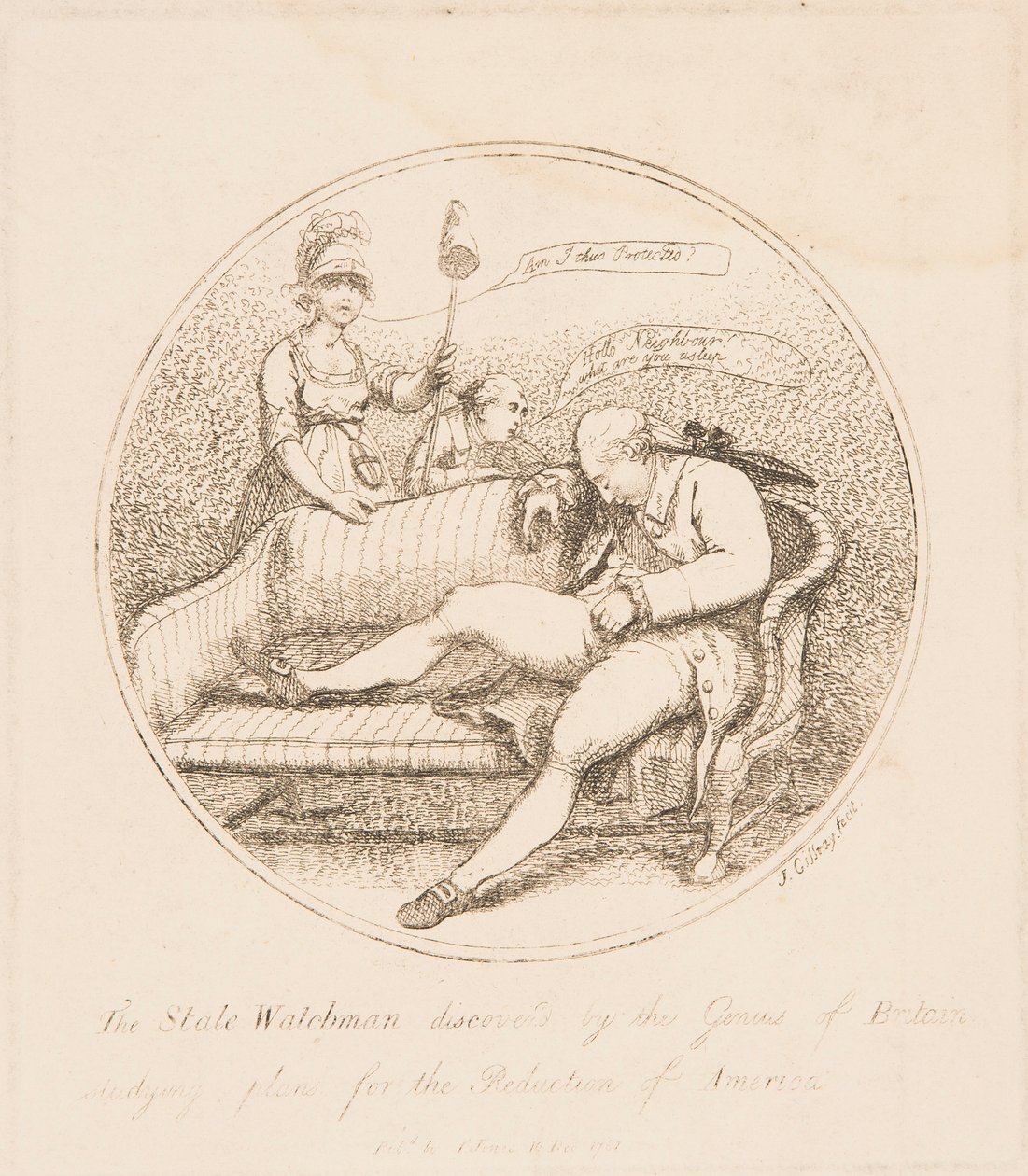 Strażnik stanowy odkryty przez brytyjskiego geniusza autorstwa James Gillray
