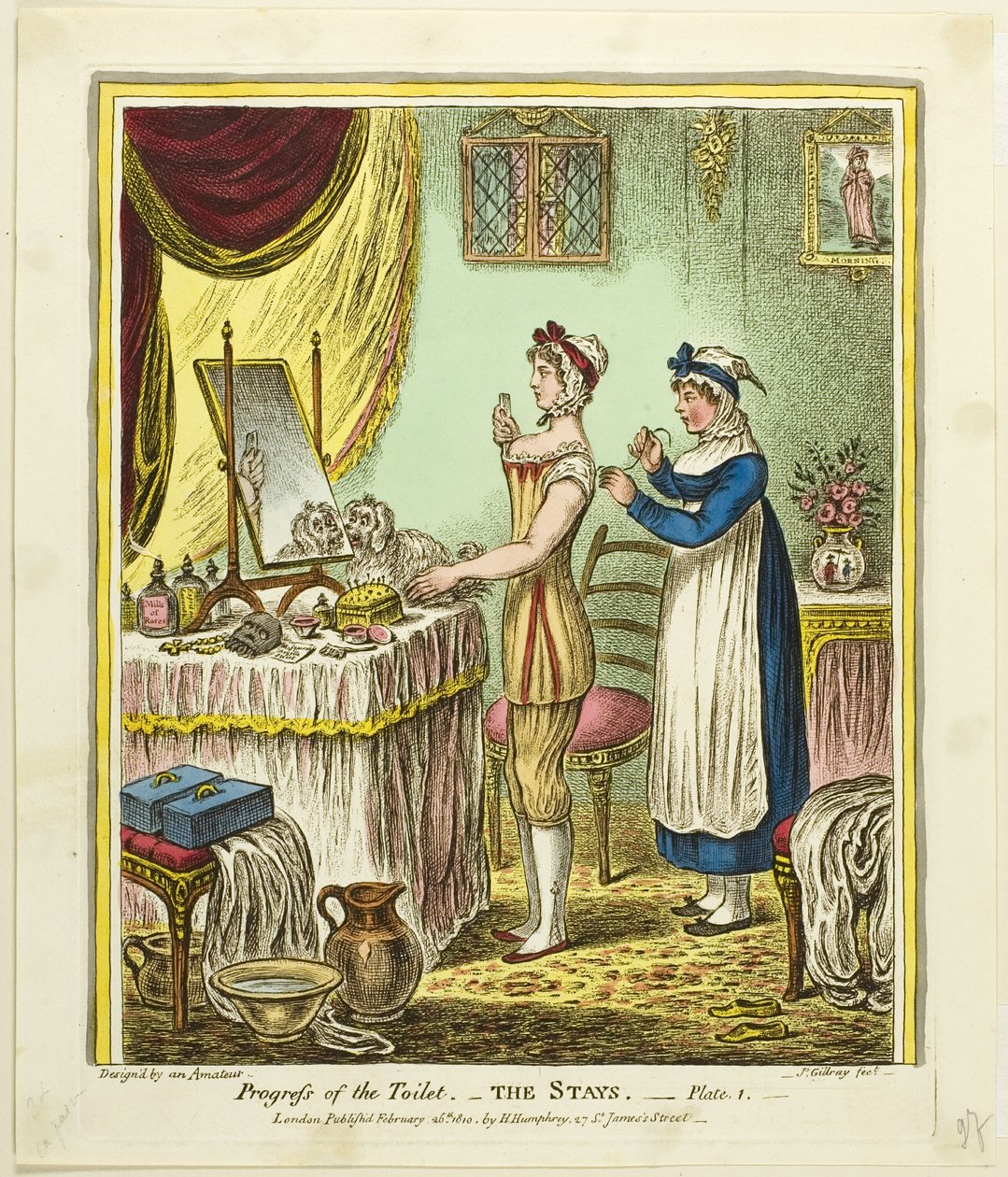 The Stays, płyta pierwsza z Progress of the Toilet autorstwa James Gillray
