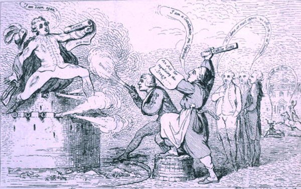 Wojna teatralna, wyd. S.W. Fores w 1787 (akwaforta) autorstwa James Gillray