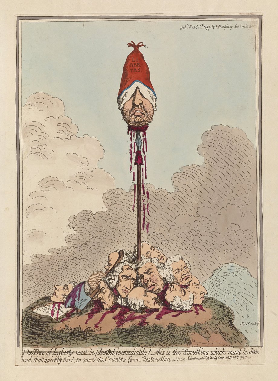 Drzewo wolności należy natychmiast zasadzić, opublikowane w 1797 r. (Ręcznie grawerowany kolor) autorstwa James Gillray