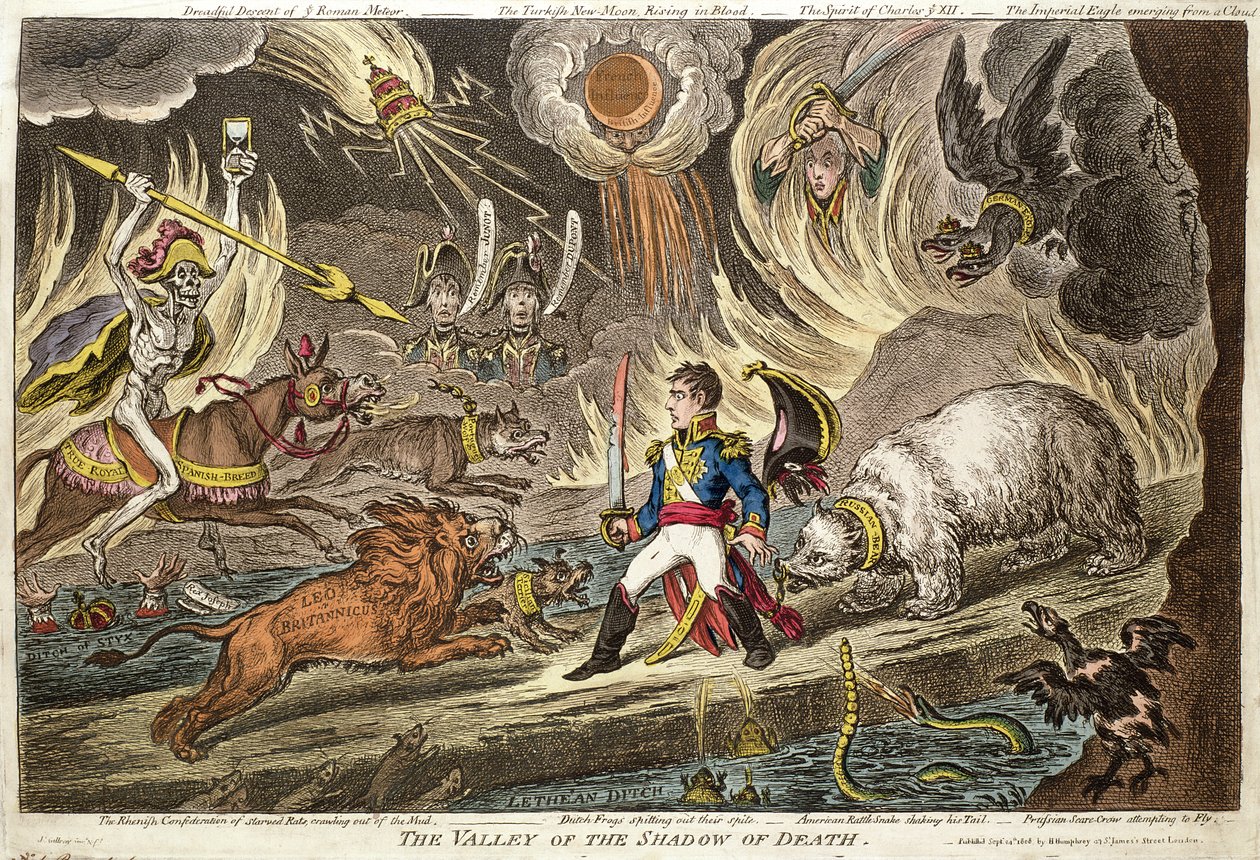 „Dolina Cienia Śmierci” Jamesa Gillraya, opublikowana 24 września 1808 r. autorstwa James Gillray