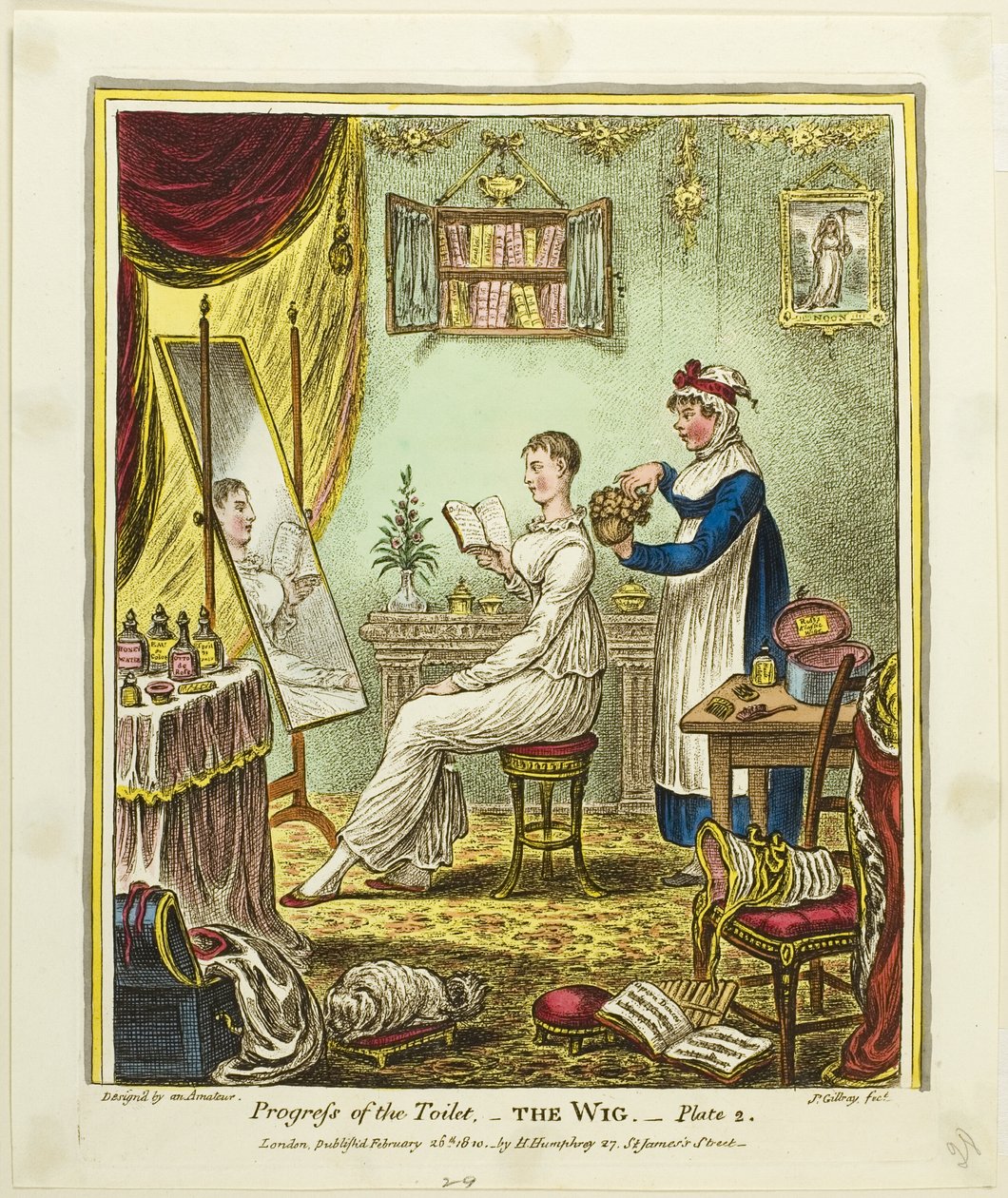 Peruka, płyta druga z Progress of the Toilet autorstwa James Gillray