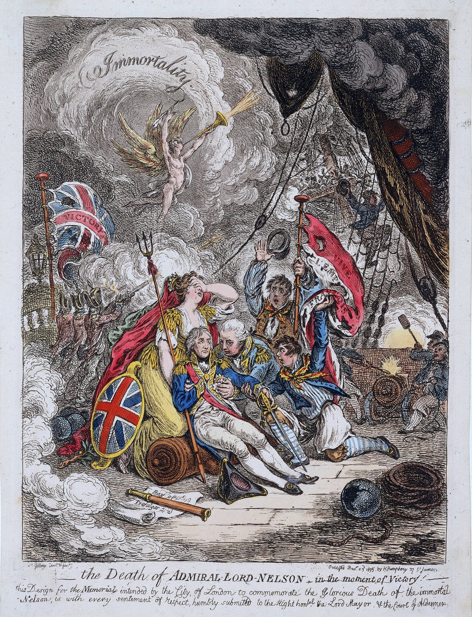 Śmierć admirała Horatio Nelsona (1758-1805) w czasie zwycięstwa autorstwa James Gillray