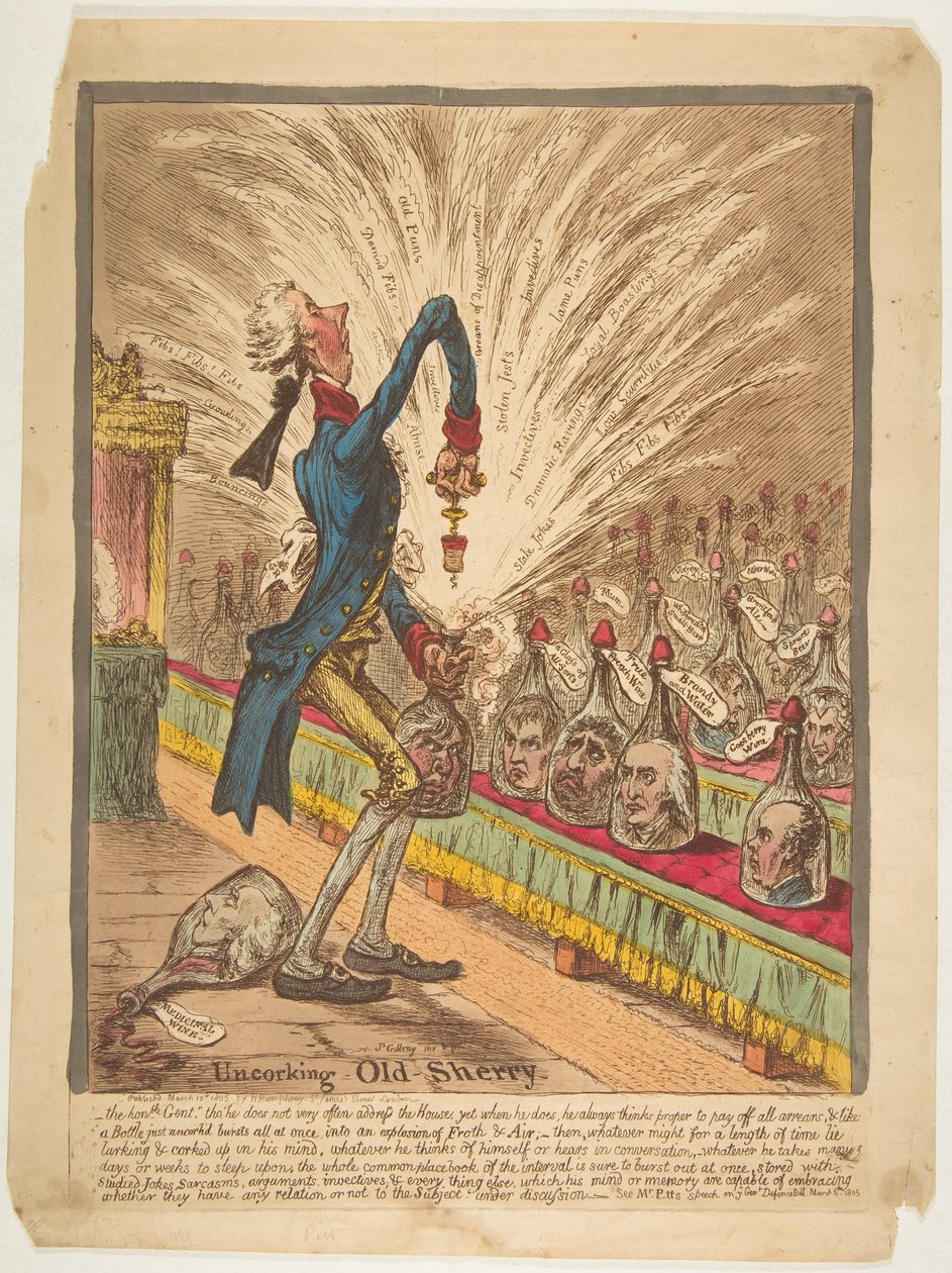 Odkorkowanie Old Sherry, 10 marca 1805. autorstwa James Gillray