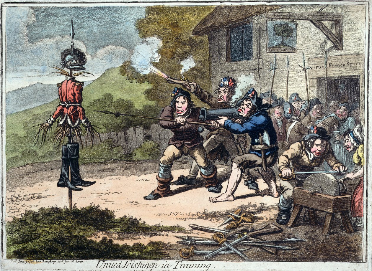 United Irishmen in Training, wyd. Hannah Humphrey, 1798 (akwatinta) autorstwa James Gillray