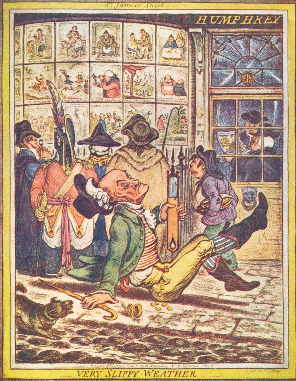 Bardzo śliska pogoda, 1808 autorstwa James Gillray