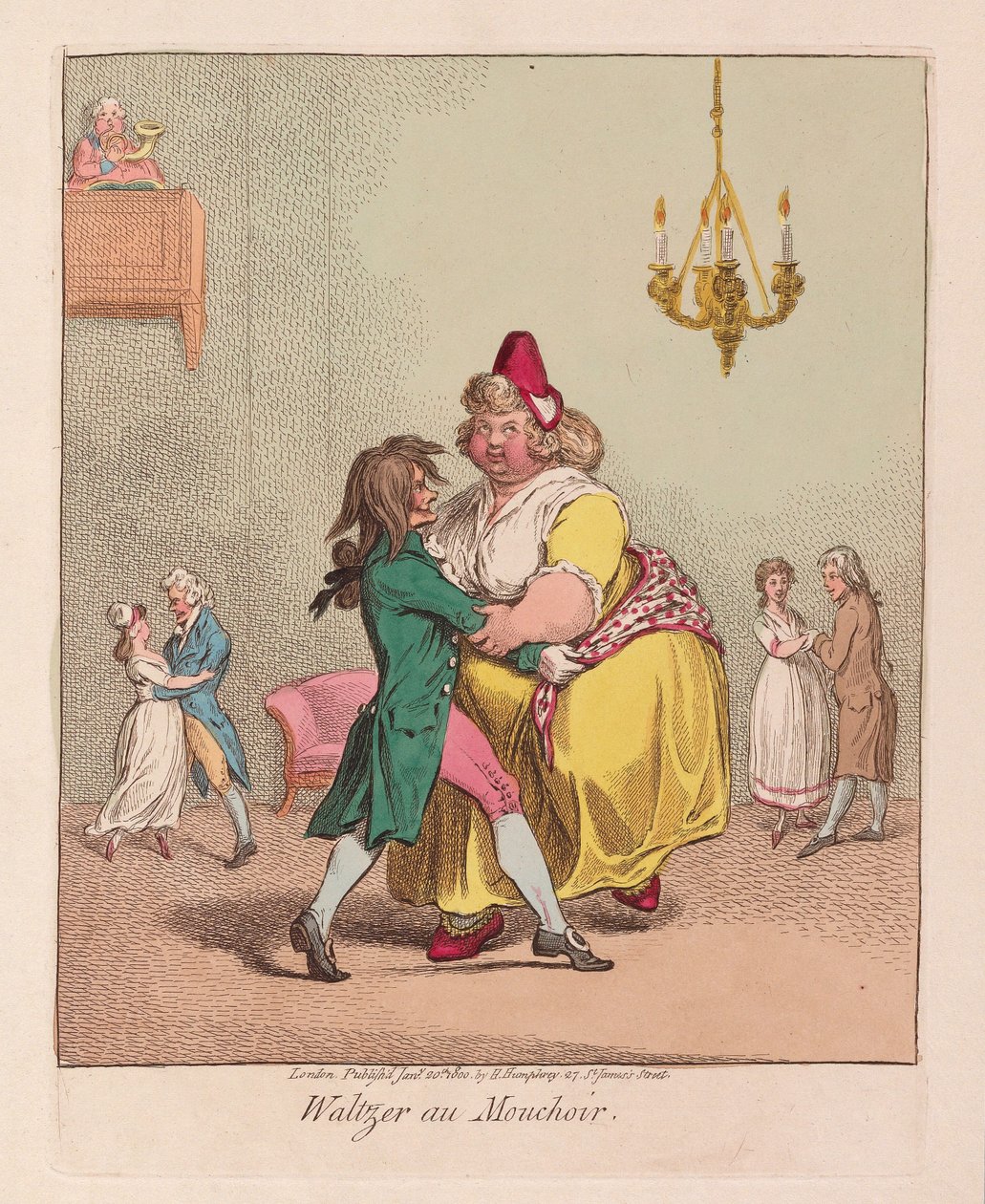 Waltzer au Mouchoir, wyd. 1800 (ręcznie kolorowe grawerowanie) autorstwa James Gillray