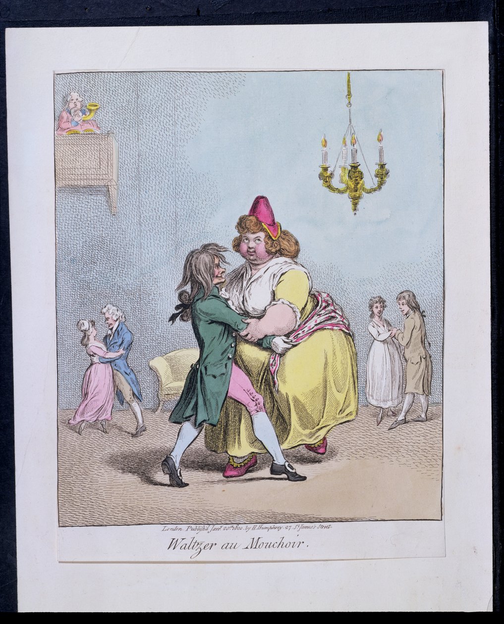 Waltzer au Mouchoir, wydane przez Hannah Humphrey w 1800 roku (akwaforta ręcznie kolorowana) autorstwa James Gillray