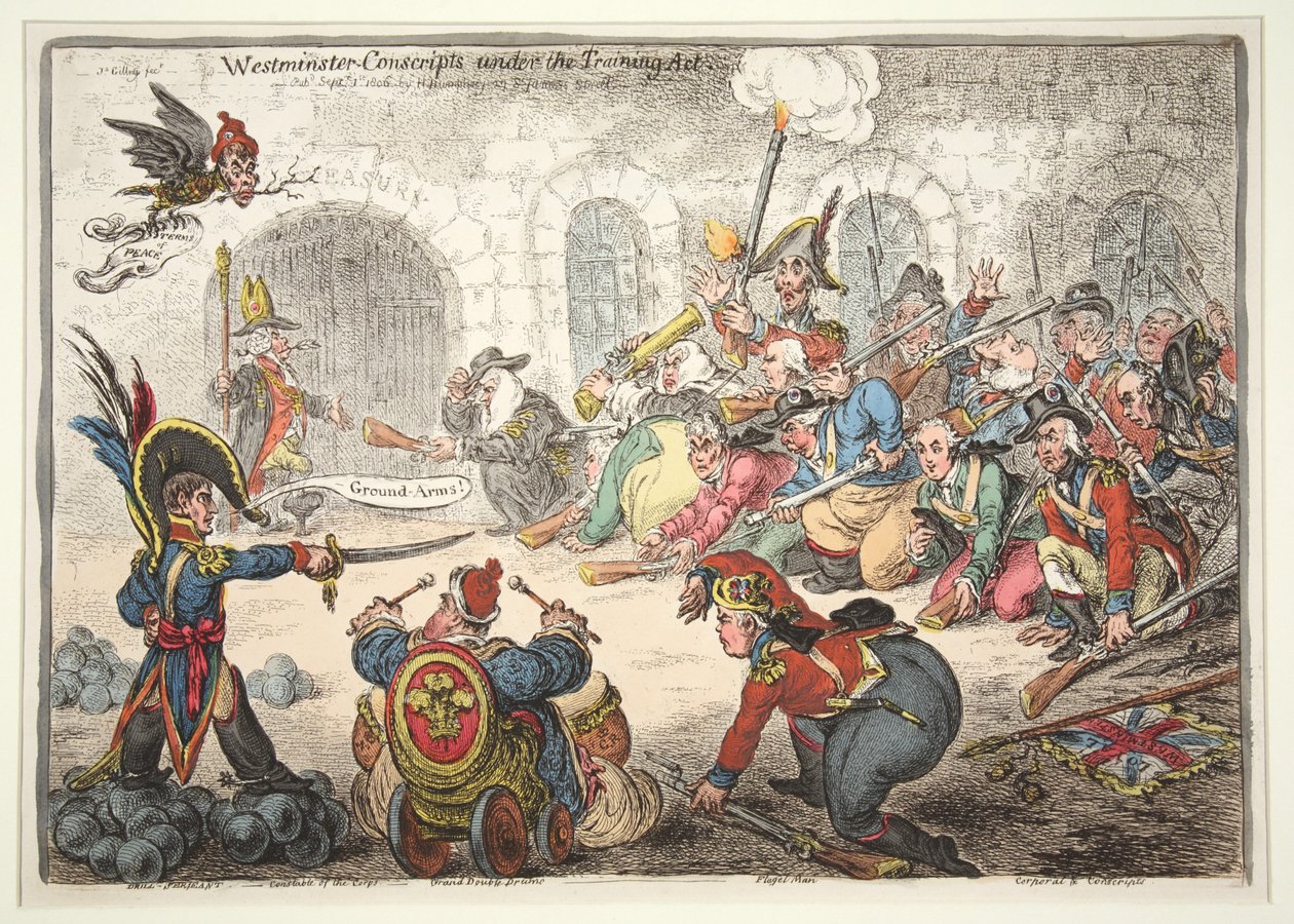 Westminster-poborowi zgodnie z ustawą o szkoleniu, 1806 (ręcznie kolorowe grawerowanie) autorstwa James Gillray