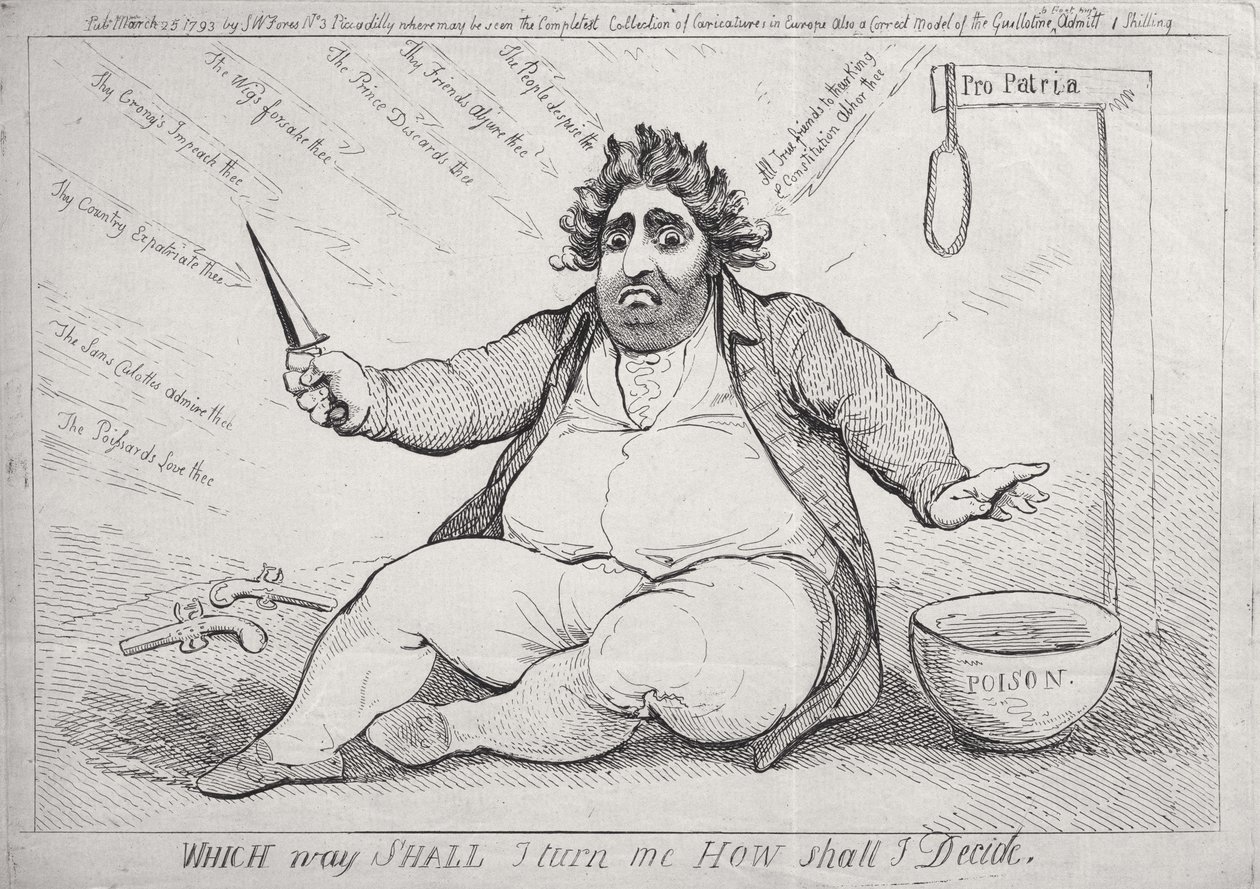 W którą stronę mnie obrócę, jak się zdecyduję, opublikowana przez S.W. Lasy w 1793 autorstwa James Gillray