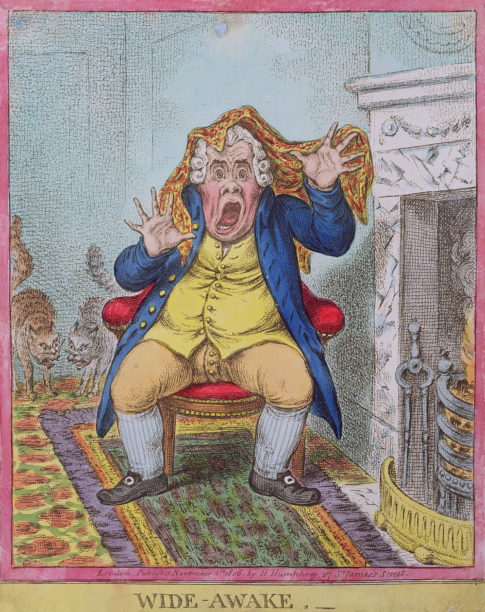 Wide Awake, opublikowana przez Hannah Humphrey w 1806 r. (akwaforta ręcznie kolorowana) (patrz także 189788) autorstwa James Gillray