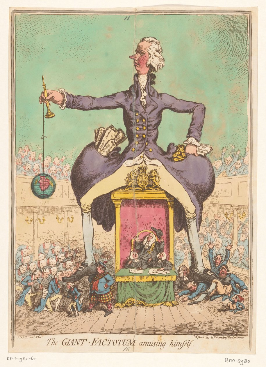 William Pitt grający w parlamencie, 1797 Gigant Factotum zabawia się autorstwa James Gillray