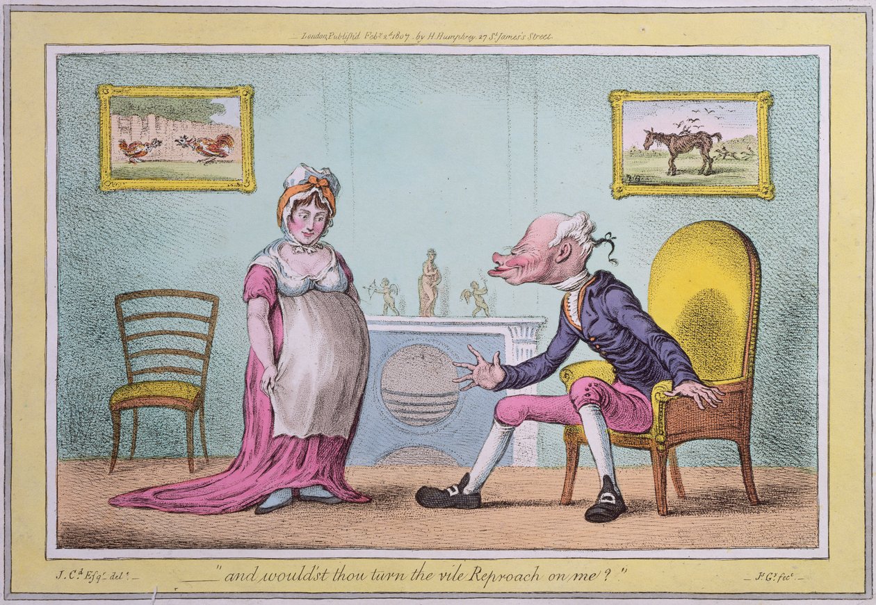 „i czy nie zwróciłbyś na mnie podłej hańby” wydanej przez Hannah Humphrey w 1807 r. (akwaforta ręcznie kolorowana) autorstwa James Gillray