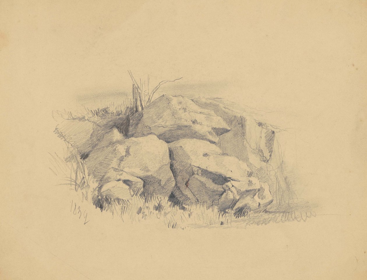 Skały, 1839 (grafit na papierze tkanym) autorstwa James Goodwin Clonney