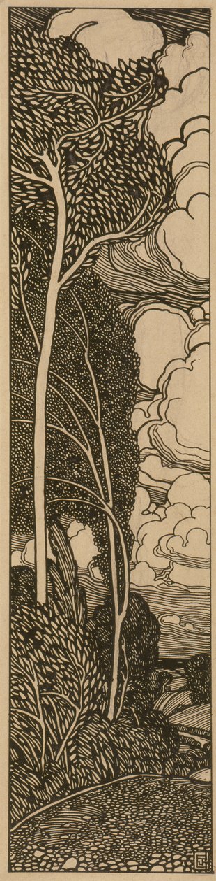 Krajobraz z drzewami (pióro i czarny tusz na papierze) autorstwa James Guthrie