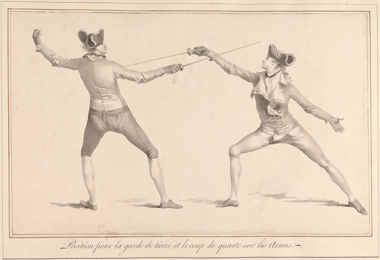 Pozycja dla Garde de Tierce i Coup de Quarte on the Arms autorstwa James Gwin