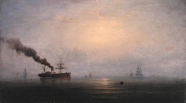 Mglisty poranek nad Tamizą, ok.1874 (olej na drewnie) autorstwa James Hamilton