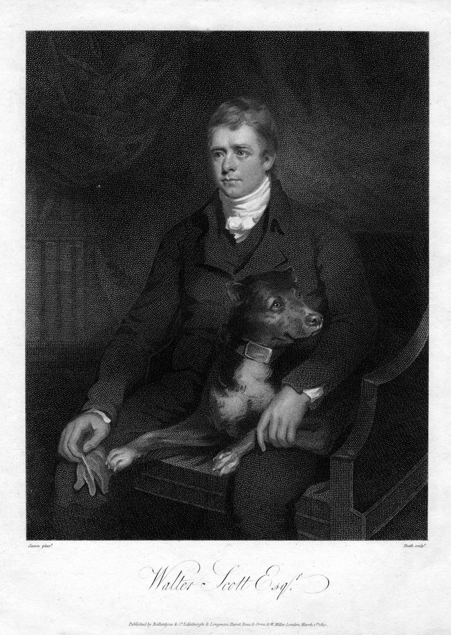 Sir Walter Scott, 1. baronet, płodny szkocki powieściopisarz historyczny i poeta, 1810 autorstwa James Heath