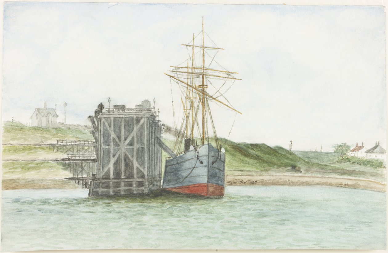 Doki Alberta Edwarda. The S.S. Willkarnman (akwarela, bodycolor i ołówek na papierze) autorstwa James Henry Cleet
