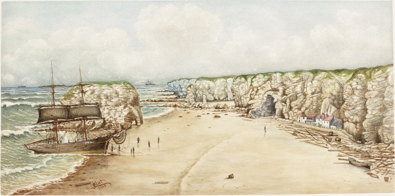 Bryg na mieliźnie przy Marsden Rock (akwarela, akwarela i ołówek na papierze na karcie)) autorstwa James Henry Cleet