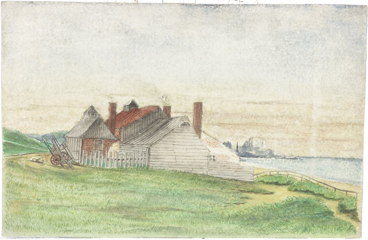 Herons Cottage (akwarela i body na karcie) autorstwa James Henry Cleet