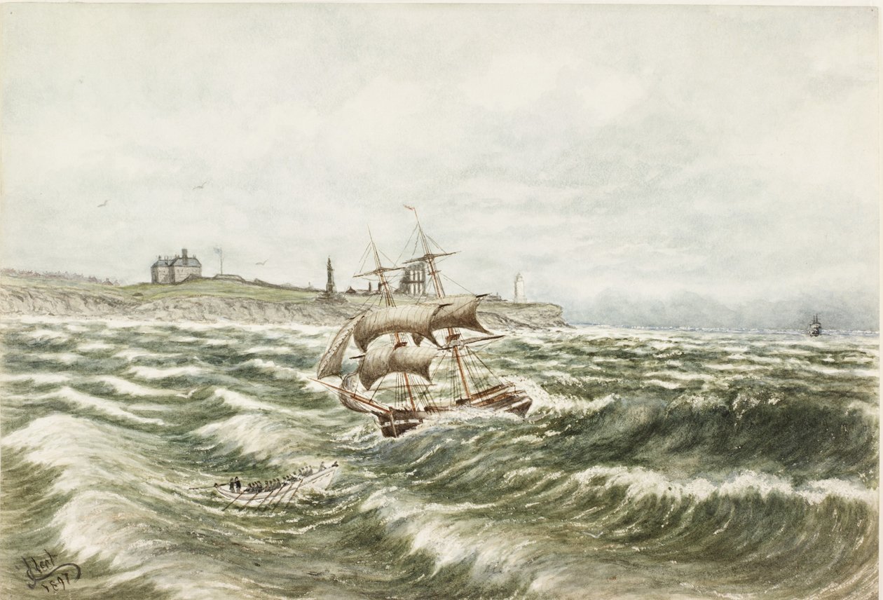 Rescue off Tynemouth (akwarela i body na papierze) autorstwa James Henry Cleet