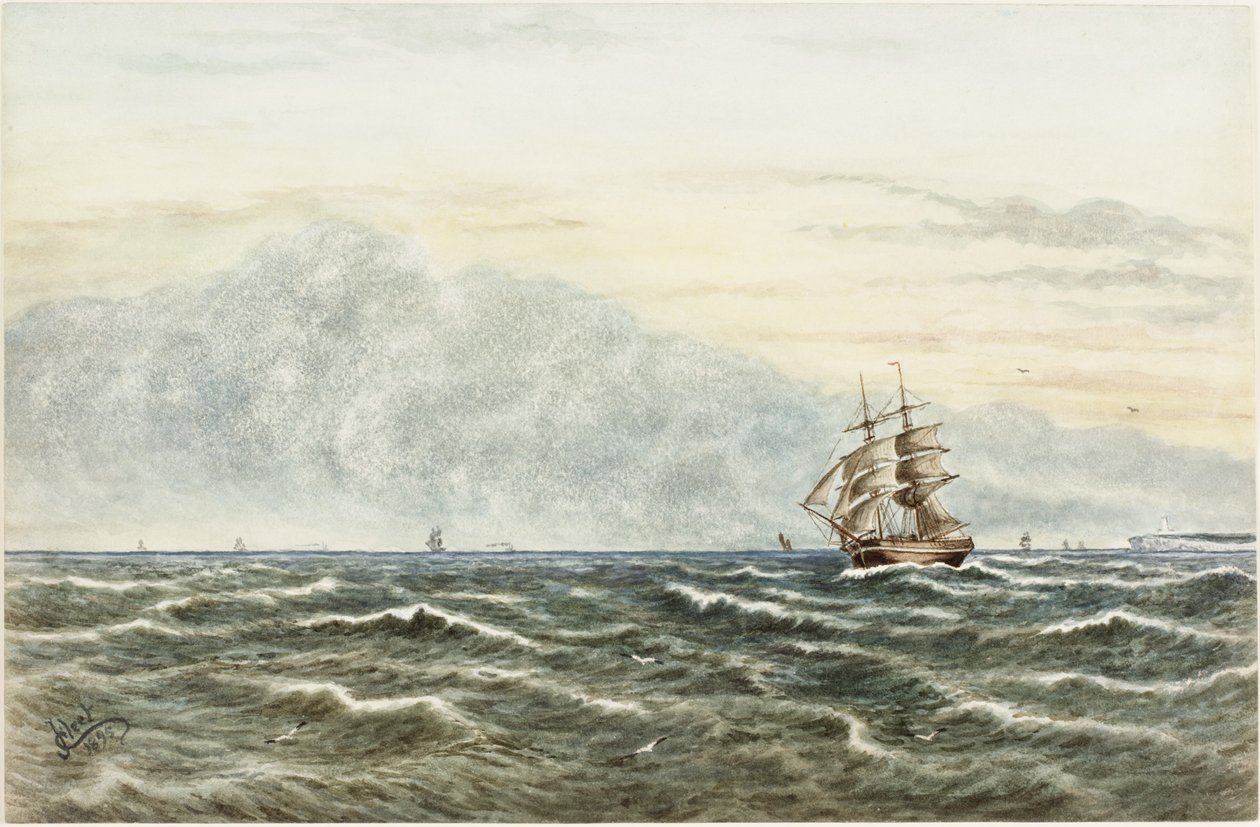Scena żeglugi u wybrzeży Tynemouth (akwarela, akwarela i ołówek na papierze) autorstwa James Henry Cleet