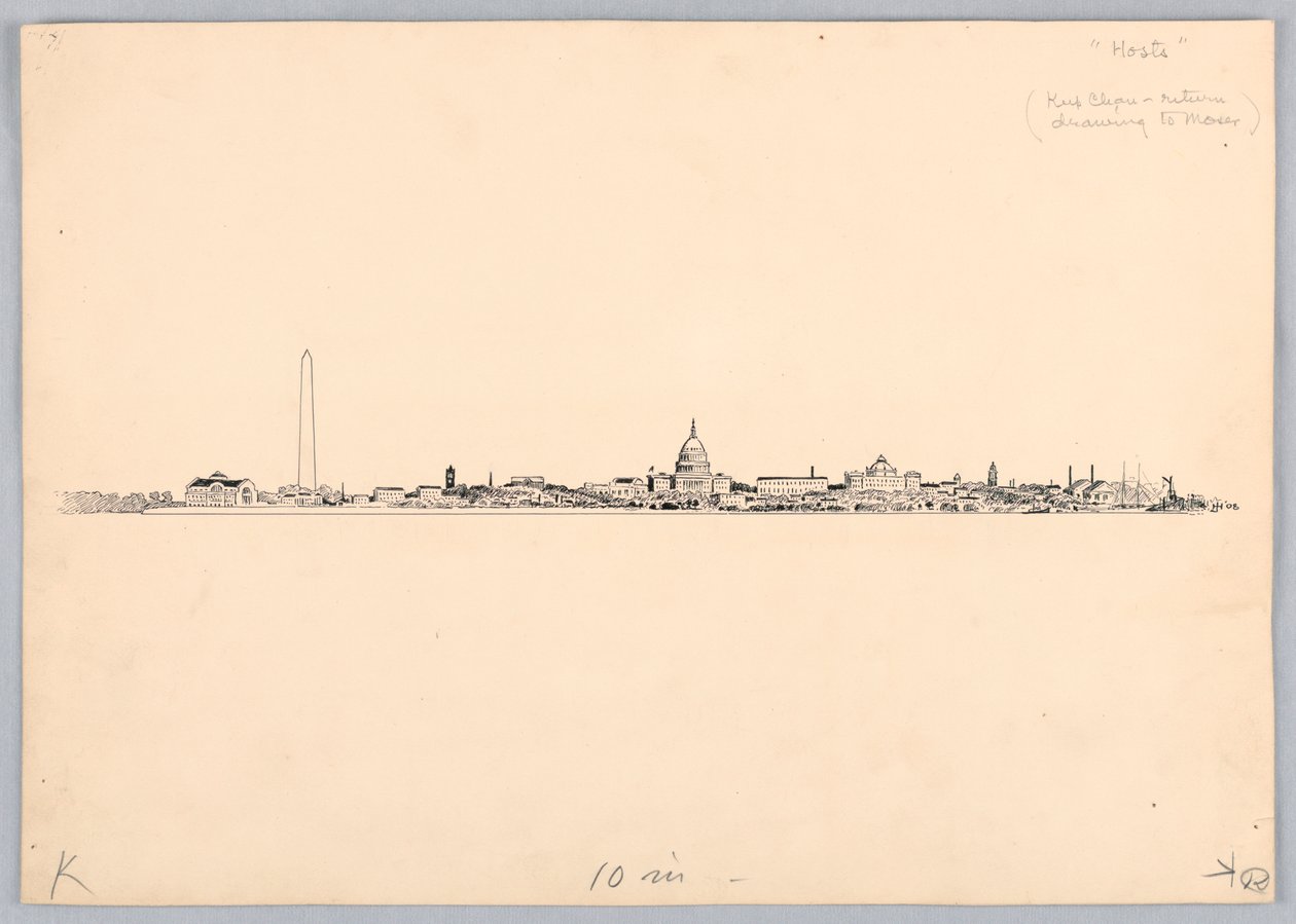 Washington Skyline, projekt na kolację Washington Board of Trade, 13 maja 1908 r autorstwa James Henry Moser