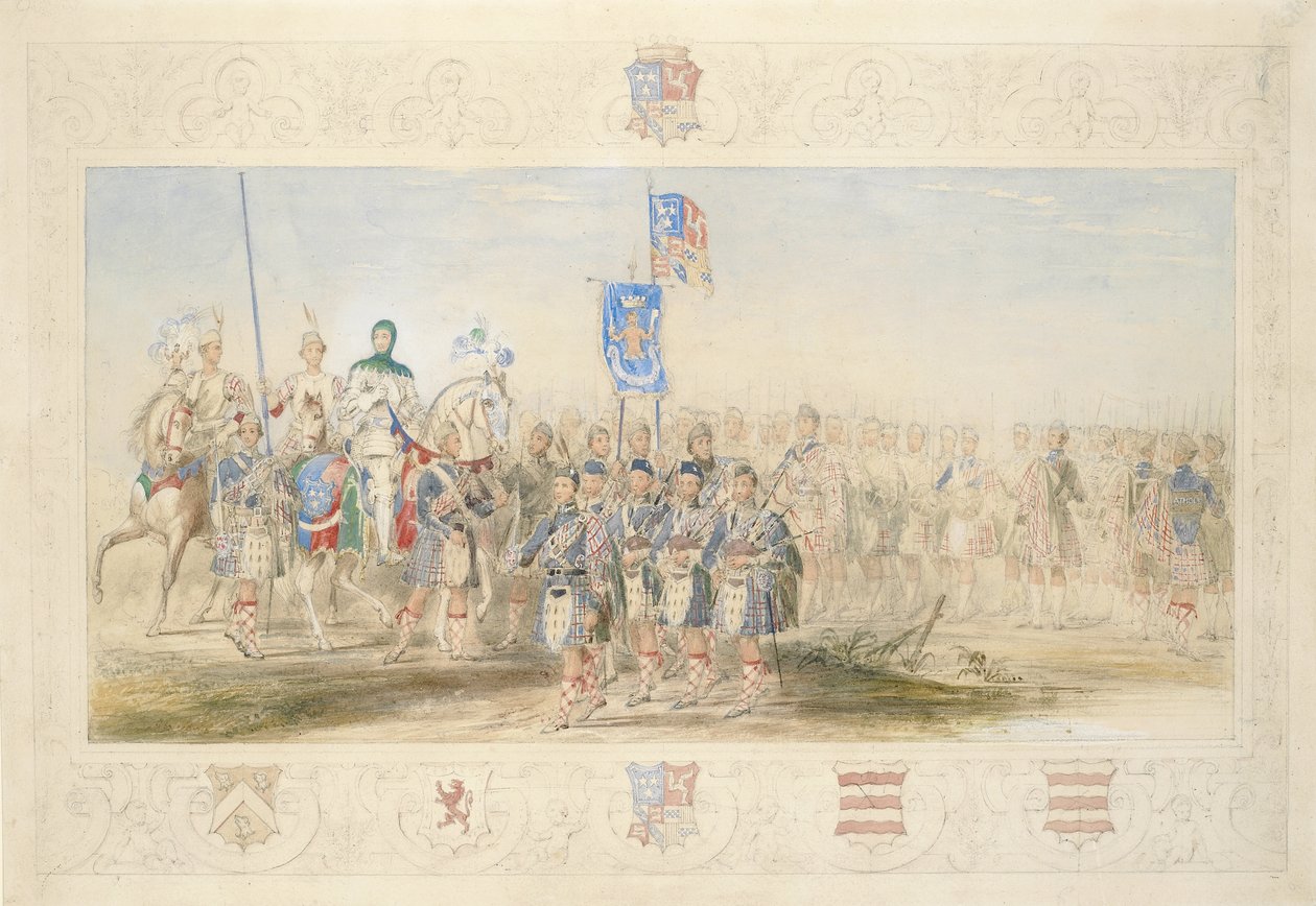 Baron Glenlyon, Knight of the Gael, 1839 (ołówek, wc, gwasz i złota farba na papierze) autorstwa James Henry Nixon