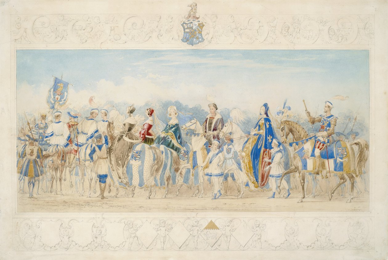 Sir Charles Montelieu Lamb, Knight Marshal of the Lists, 1939 (ołówek, wc, gwasz i złota farba na papierze) autorstwa James Henry Nixon