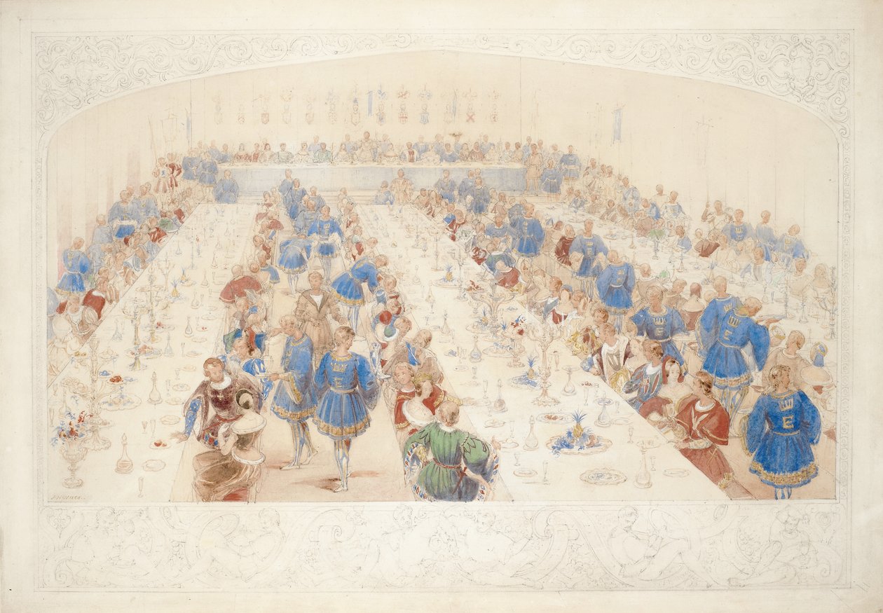Bankiet, 1839 (ołówek, wc i gwasz na papierze) autorstwa James Henry Nixon