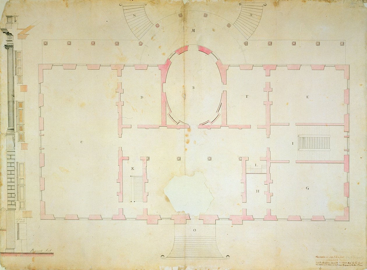 Plan Domu Prezydentów, Waszyngton, 1792 (płukanie tuszem i ołówek na papierze) autorstwa James Hoban