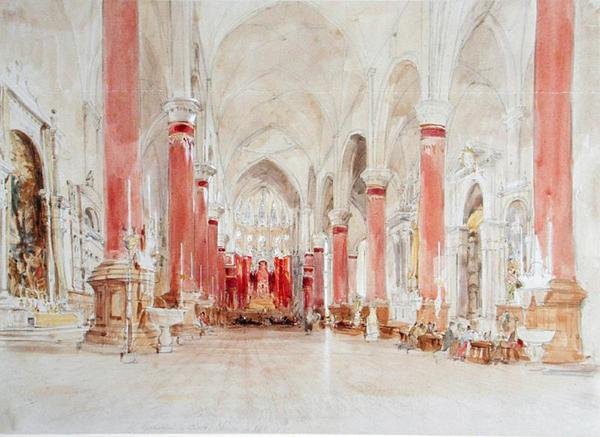 Wnętrze kościoła San Giovanni e Paolo, Wenecja (wc nad grafitem na papierze) autorstwa James Holland