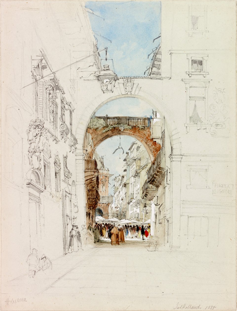 Piazza dei Signori, Verona (ołówek i akwarela na papierze (tkanka)) autorstwa James Holland