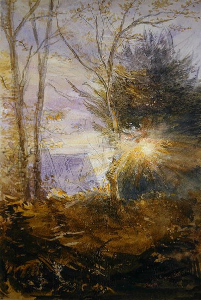 Wschód słońca, Abinger, Surrey (akwarela na papierze) autorstwa James Holland