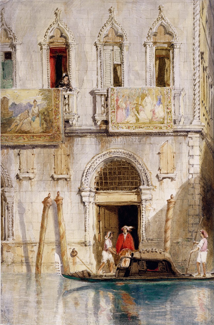 Schody Palazzo Foscari, Wenecja, 1844 (ołówek, atrament, gwasz i toaleta na papierze) autorstwa James Holland