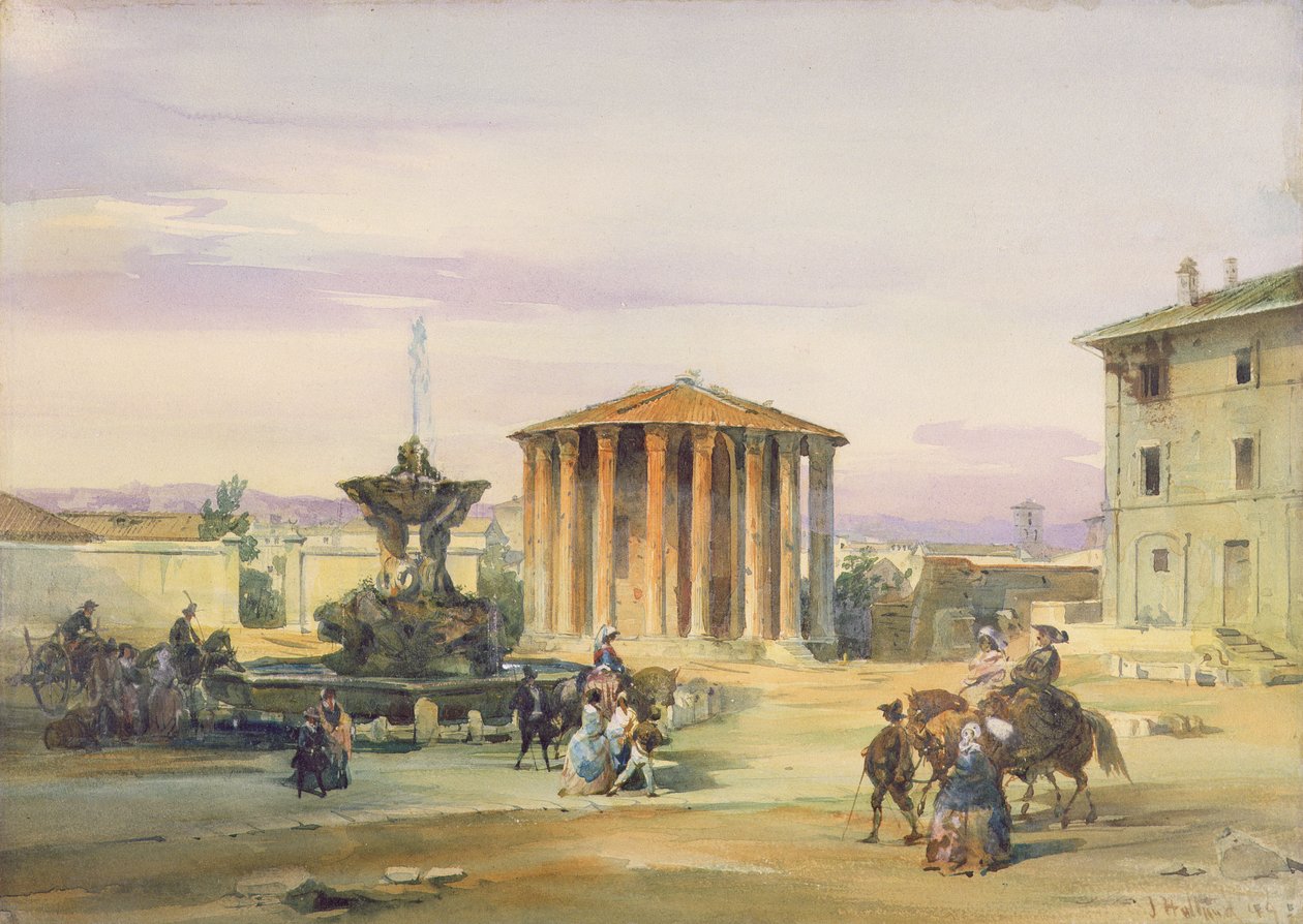 Świątynia Westy, Rzym, 1849 (wc nad grafitem na papierze) autorstwa James Holland