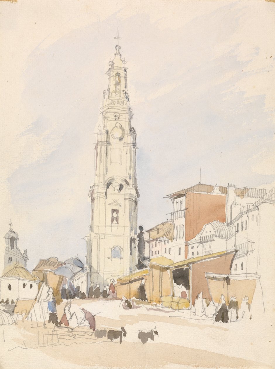Wieża Duchowieństwa, Porto (wc nad grafitem na papierze) autorstwa James Holland