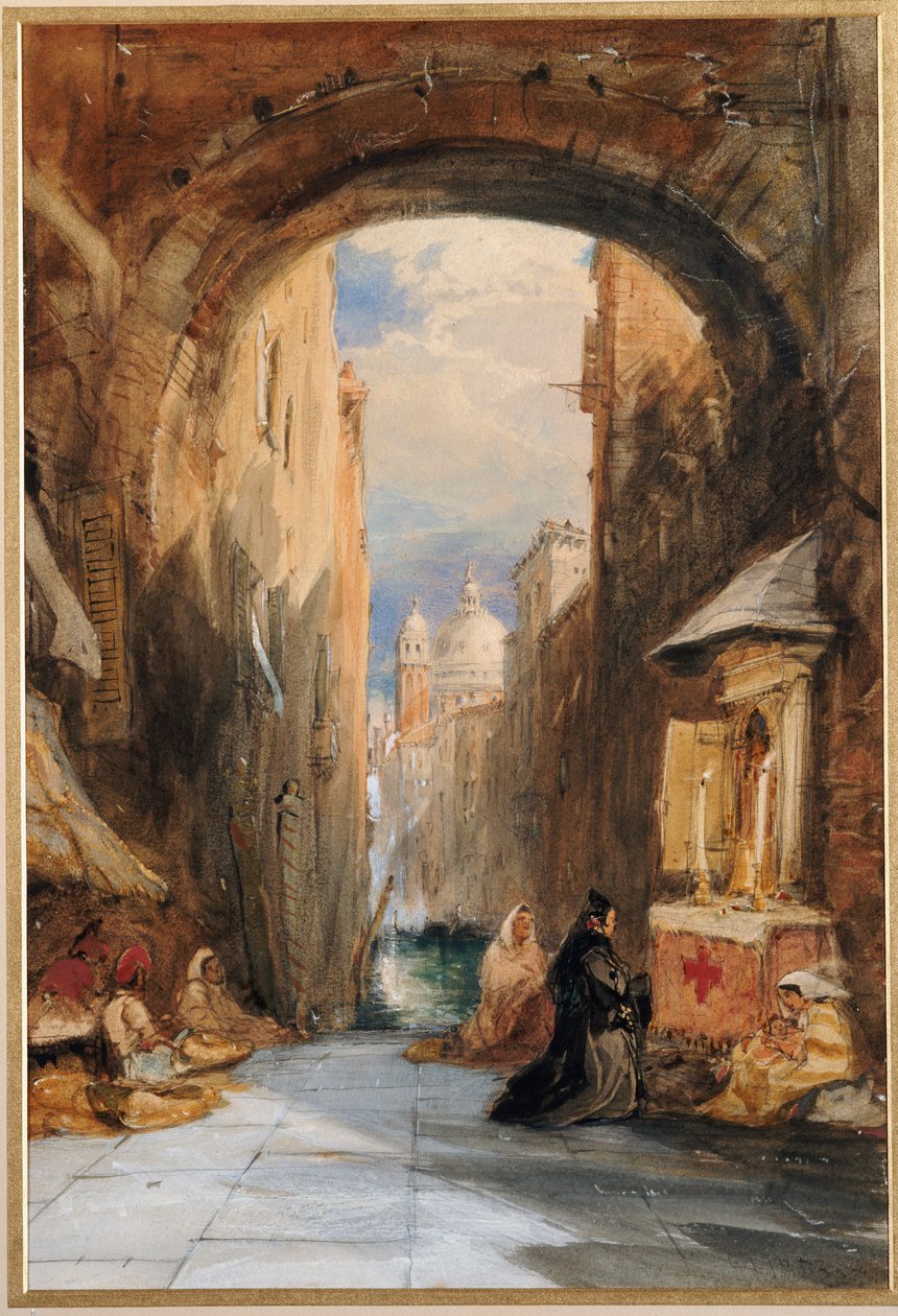 Wenecja: Edicola pod łukiem, z Santa Maria della Salute w oddali, 1853 autorstwa James Holland