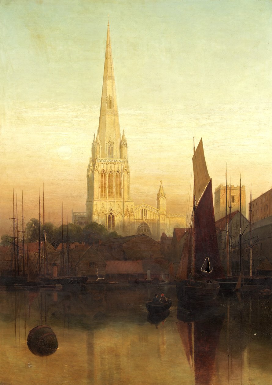 St Mary Redcliffe, Bristol, prawdopodobnie 1886 (olej na płótnie) autorstwa James Jackson Curnock