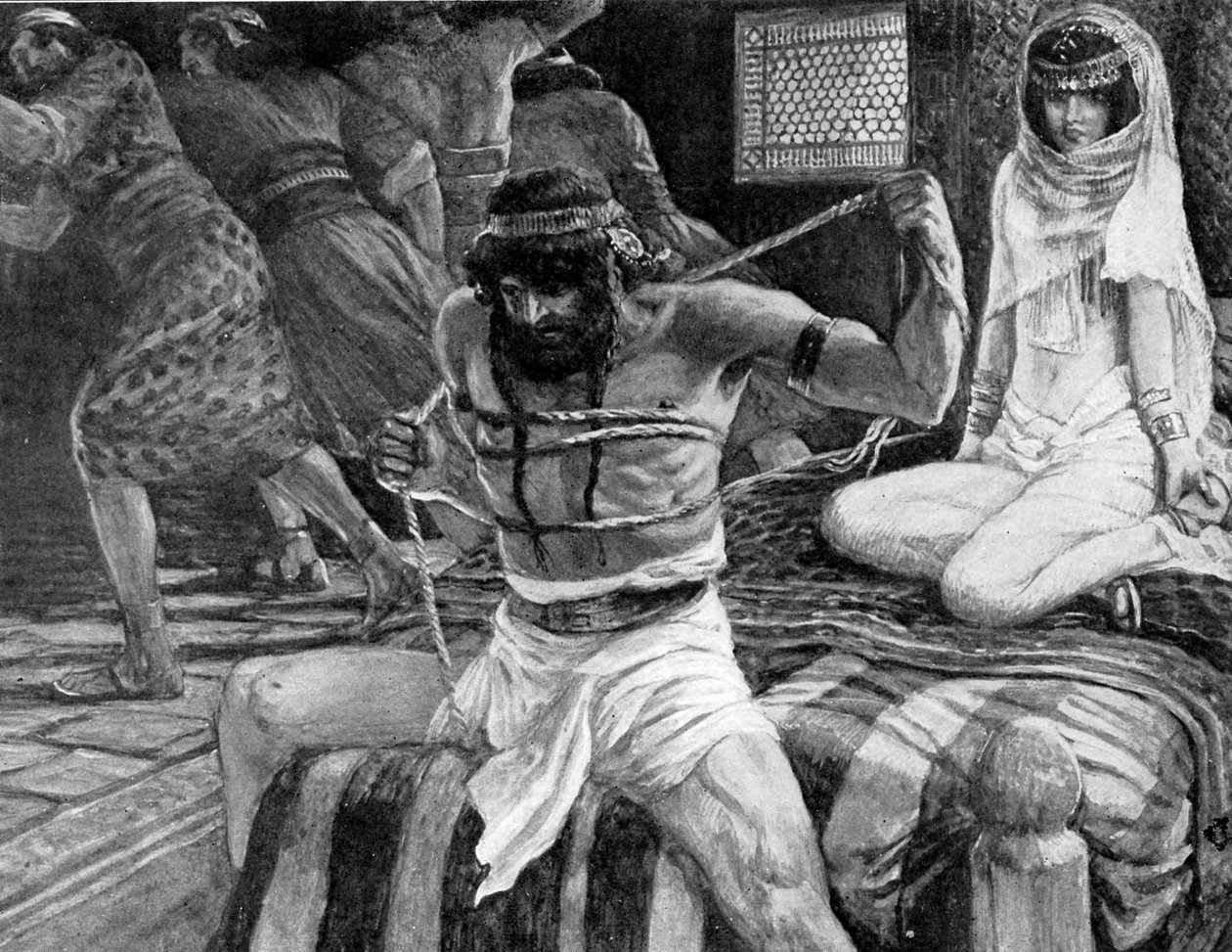 Samson zrywa sznurki – J James Tissot - Biblia autorstwa James Jacques Joseph (after) Tissot