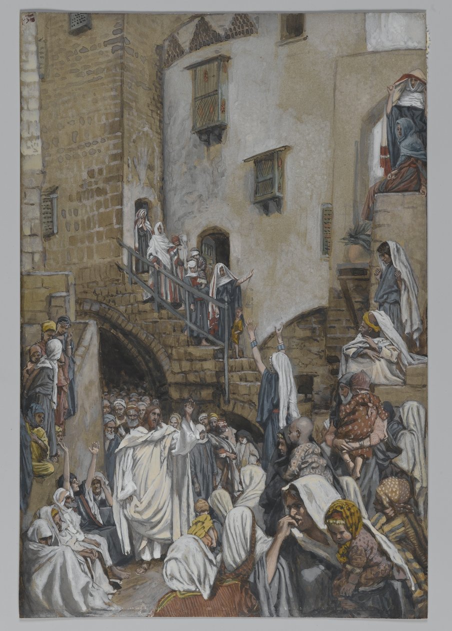 Kobieta woła w tłumie, ilustracja z Życia naszego Pana Jezusa Chrystusa, 1886-94 (wc nad grafitem na papierze) autorstwa James Jacques Joseph Tissot