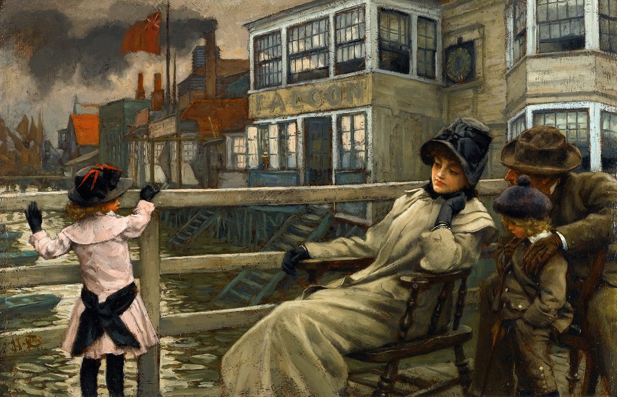 Sztuka akademicka: Czekając na prom Tissot, James Jacques Joseph (1836-1902). Olej na drewnie, 22,5x32,5. Prywatna kolekcja autorstwa James Jacques Joseph Tissot