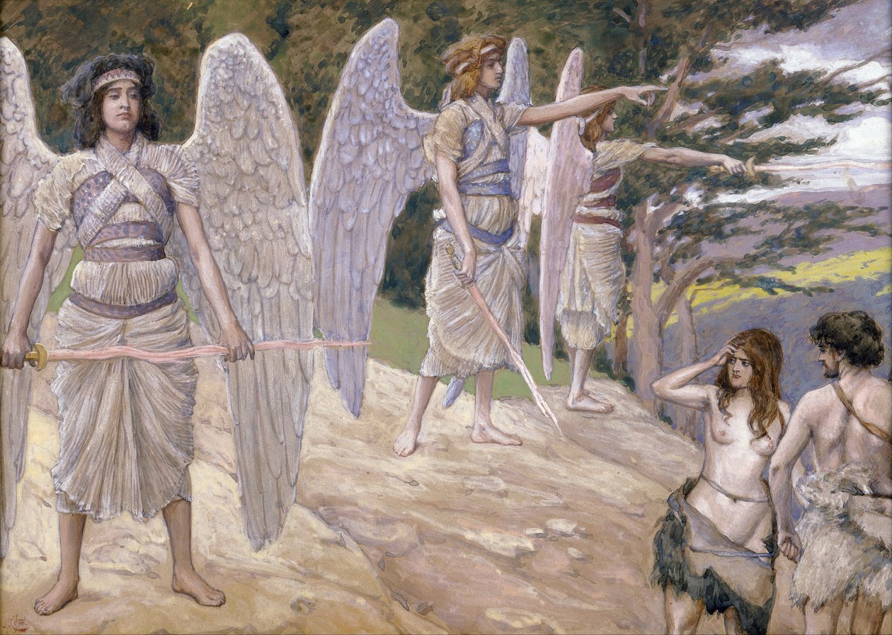Adam i Ewa wypędzeni z raju - Tissot, James Jacques Joseph (1836-1902) - 1896-1902 - Gwasz na papierze - 22,6x31,7 - Muzeum Żydowskie, Nowy Jork autorstwa James Jacques Joseph Tissot