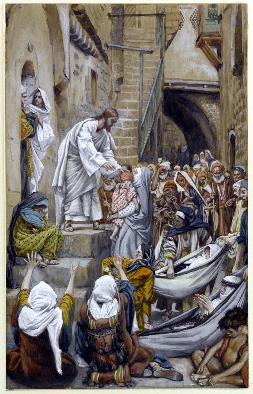 I całe miasto zebrało się u drzwi, ilustracja do Życia Chrystusa, ok. 1884-96 (toaleta i gwasz na tekturze) autorstwa James Jacques Joseph Tissot